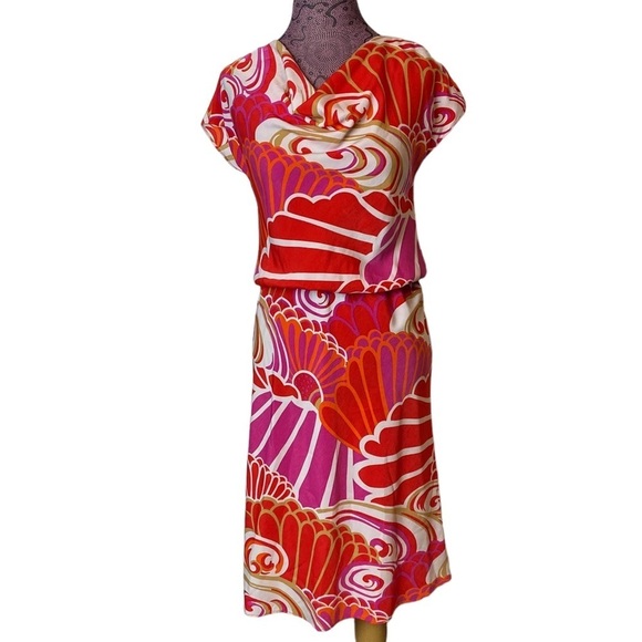 Natori Sz XS Stand Out Floral Cowl Neck Dress Orange Red - Picture 1 of 6